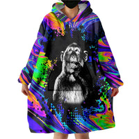 Funny Psychedelic Monkey Thinker Wearable Blanket Hoodie Trippy Curiosity Vibes