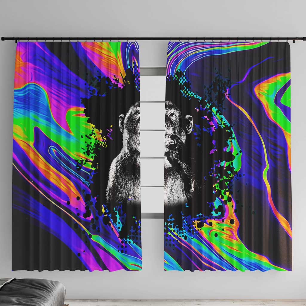 Funny Psychedelic Monkey Thinker Window Curtain Trippy Curiosity Vibes