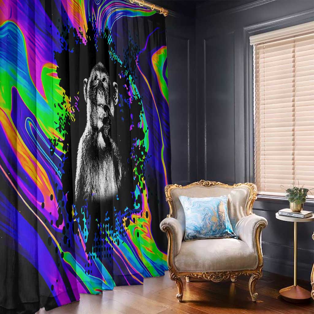 Funny Psychedelic Monkey Thinker Window Curtain Trippy Curiosity Vibes