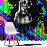 Funny Psychedelic Monkey Thinker Window Curtain Trippy Curiosity Vibes