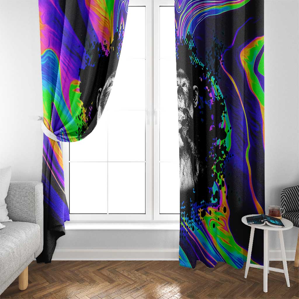 Funny Psychedelic Monkey Thinker Window Curtain Trippy Curiosity Vibes