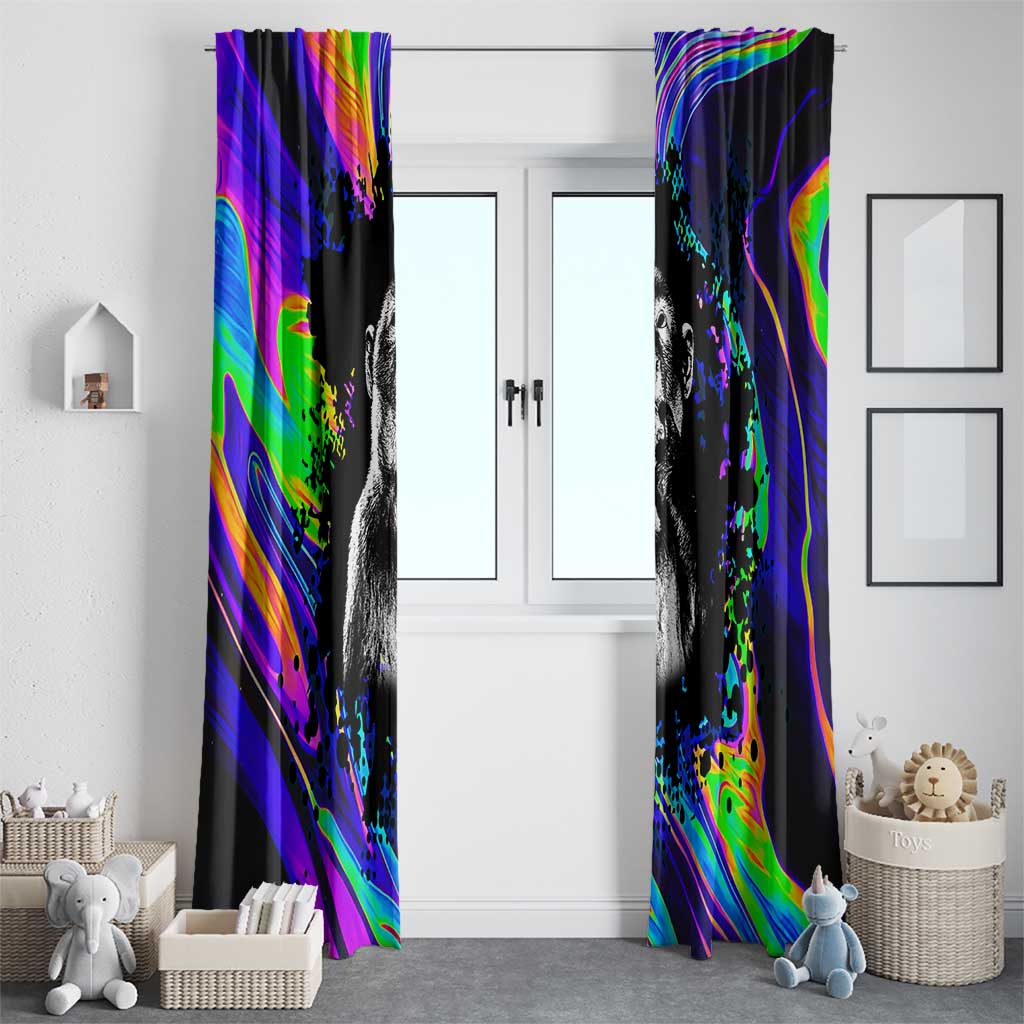Funny Psychedelic Monkey Thinker Window Curtain Trippy Curiosity Vibes