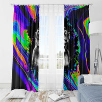 Funny Psychedelic Monkey Thinker Window Curtain Trippy Curiosity Vibes