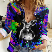 Funny Psychedelic Monkey Thinker Women Casual Shirt Trippy Curiosity Vibes