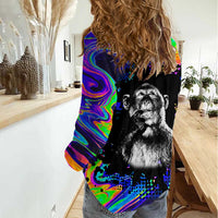 Funny Psychedelic Monkey Thinker Women Casual Shirt Trippy Curiosity Vibes