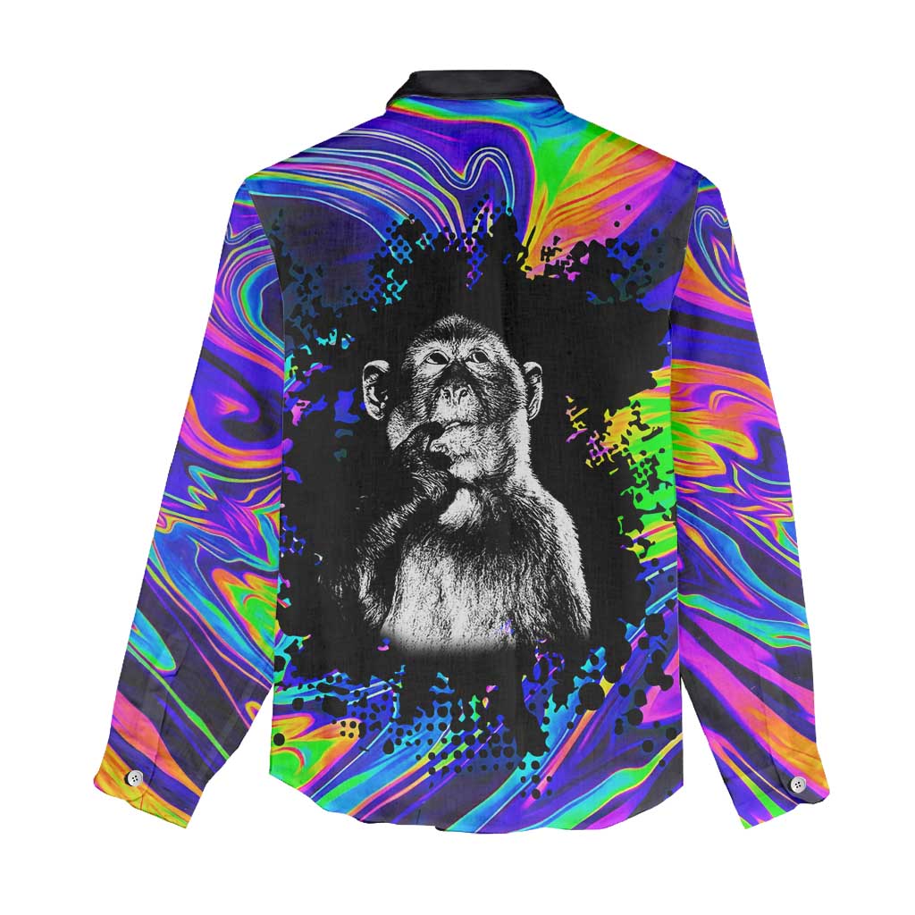 Funny Psychedelic Monkey Thinker Women Casual Shirt Trippy Curiosity Vibes