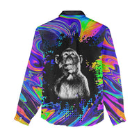 Funny Psychedelic Monkey Thinker Women Casual Shirt Trippy Curiosity Vibes