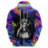 Funny Psychedelic Monkey Thinker Zip Hoodie Trippy Curiosity Vibes