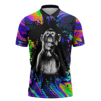 Funny Psychedelic Monkey Thinker Zipper Polo Shirt Trippy Curiosity Vibes