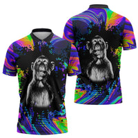 Funny Psychedelic Monkey Thinker Zipper Polo Shirt Trippy Curiosity Vibes