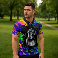 Funny Psychedelic Monkey Thinker Zipper Polo Shirt Trippy Curiosity Vibes
