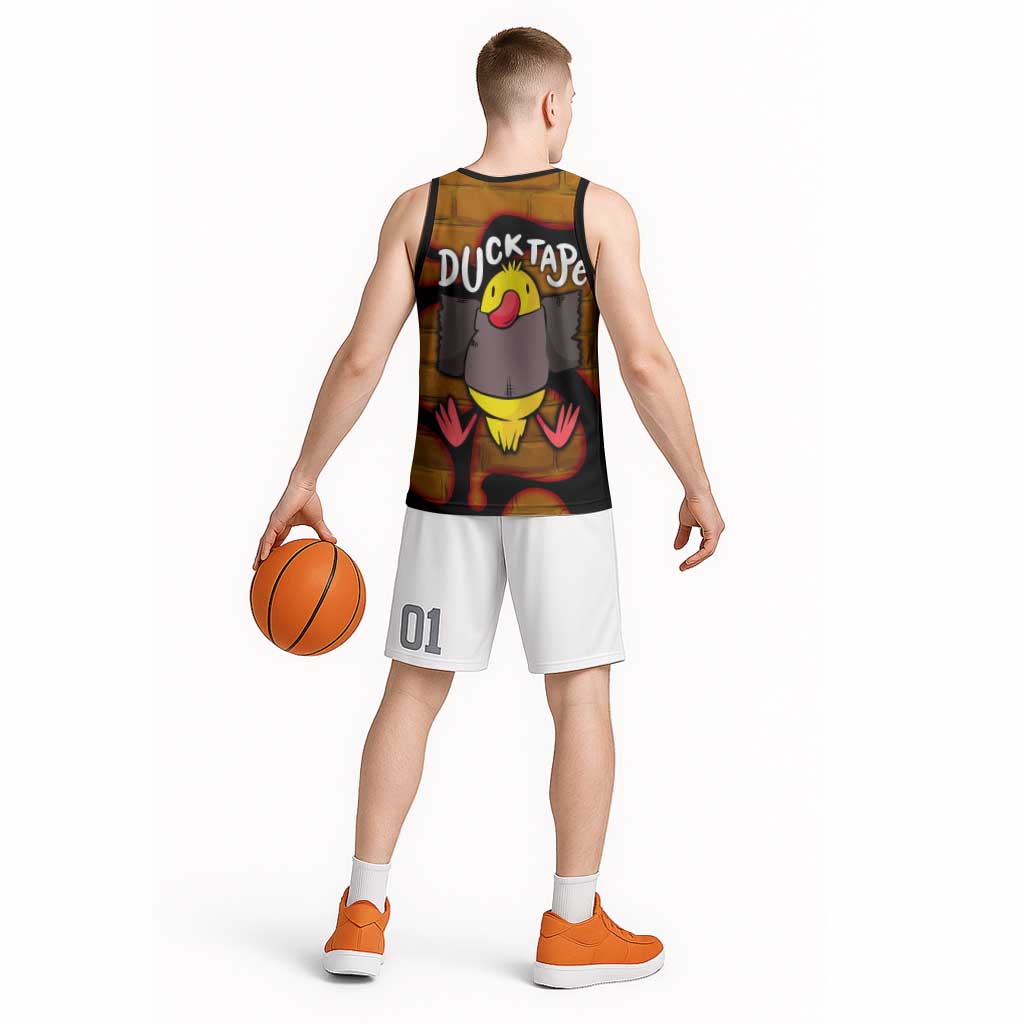 Funny Duck Tape Pun Art Basketball Jersey Quirky Cartoon Duck Humor