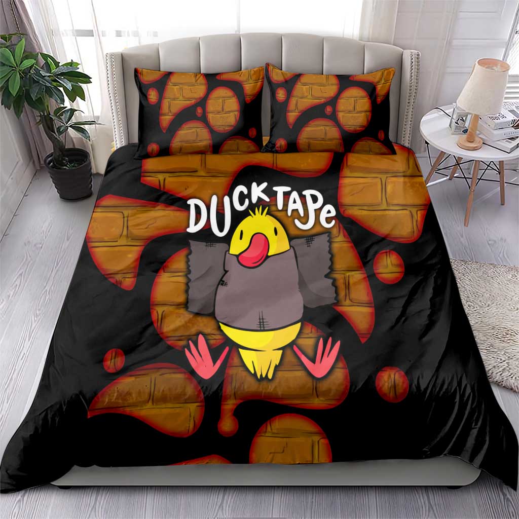 Funny Duck Tape Pun Art Bedding Set Quirky Cartoon Duck Humor