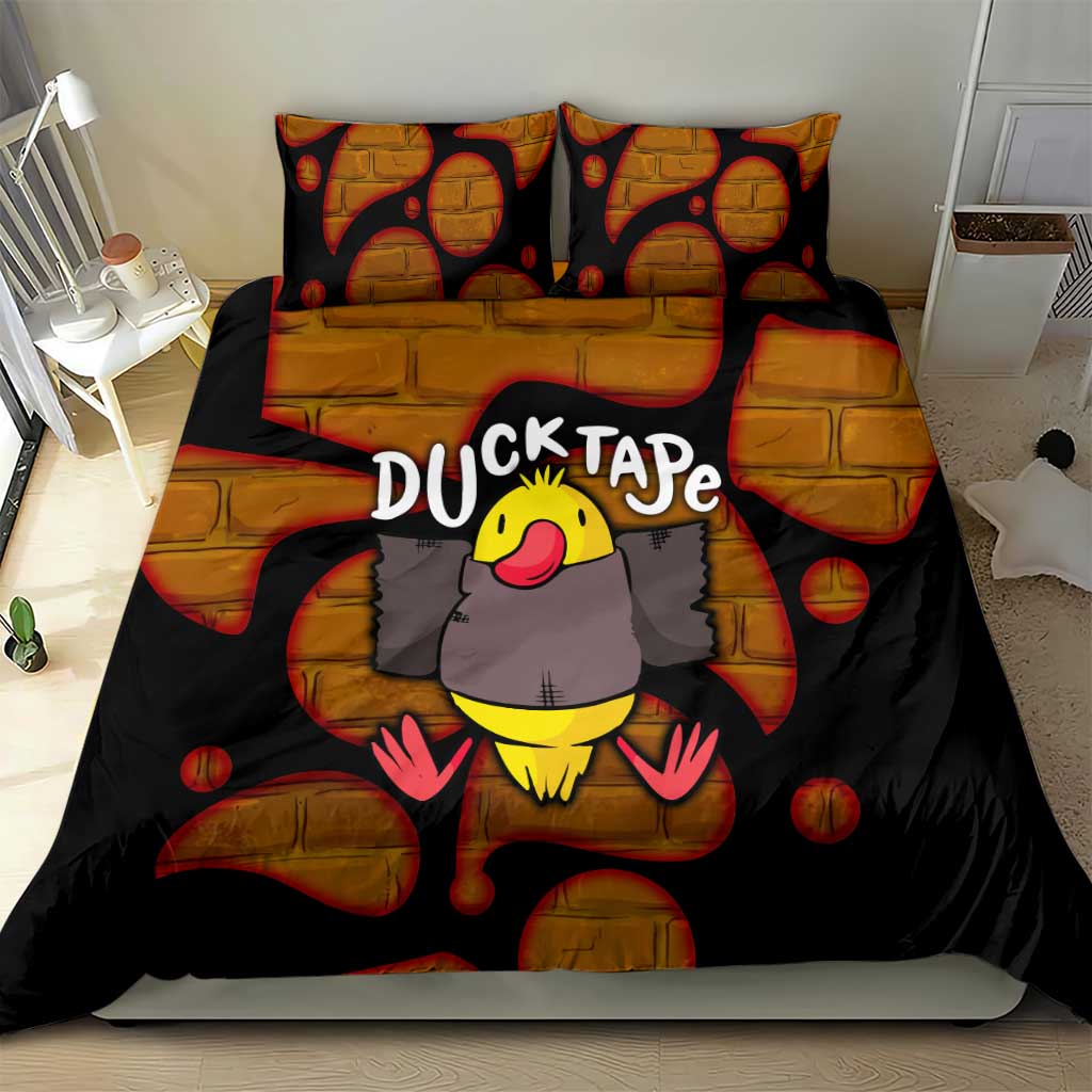 Funny Duck Tape Pun Art Bedding Set Quirky Cartoon Duck Humor