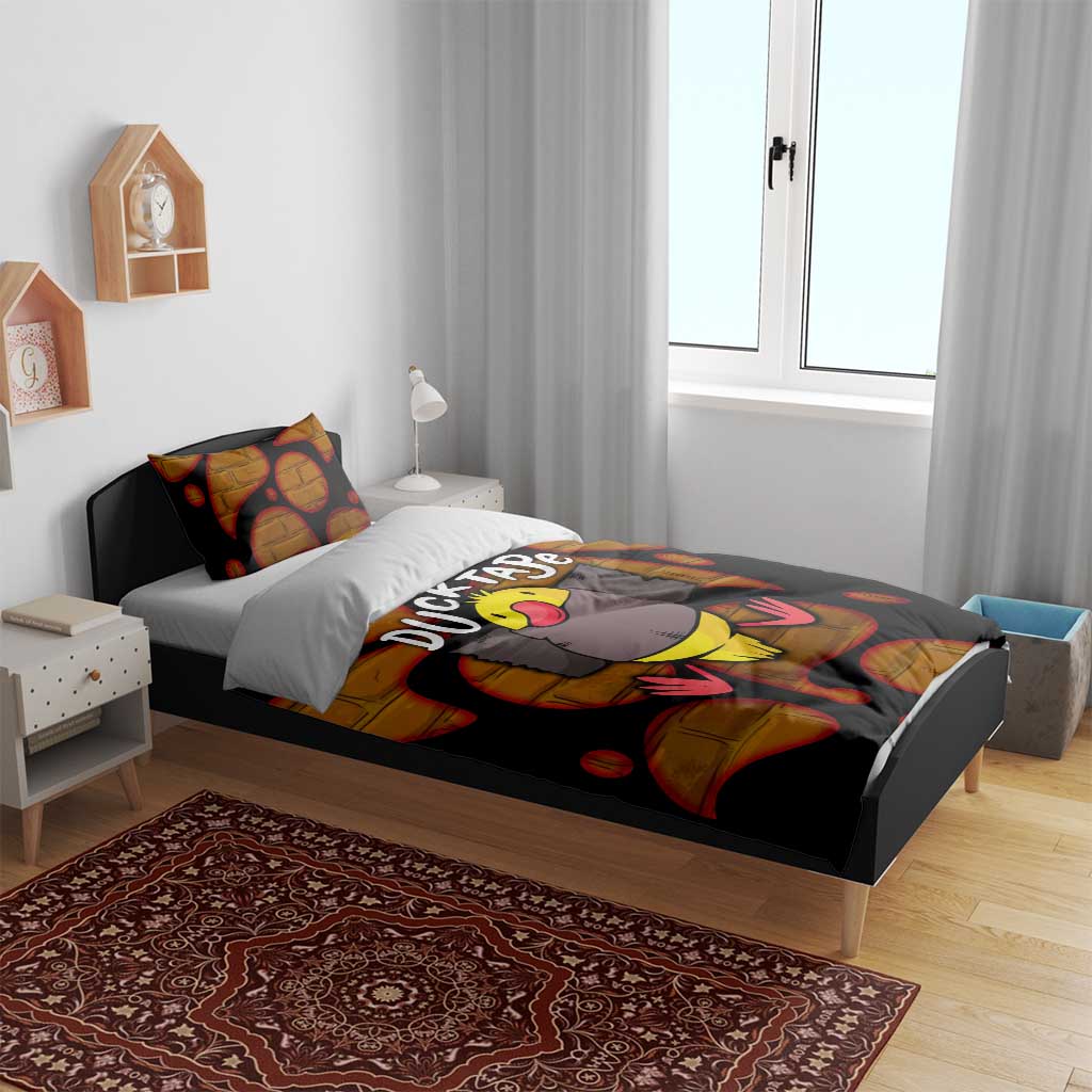 Funny Duck Tape Pun Art Bedding Set Quirky Cartoon Duck Humor