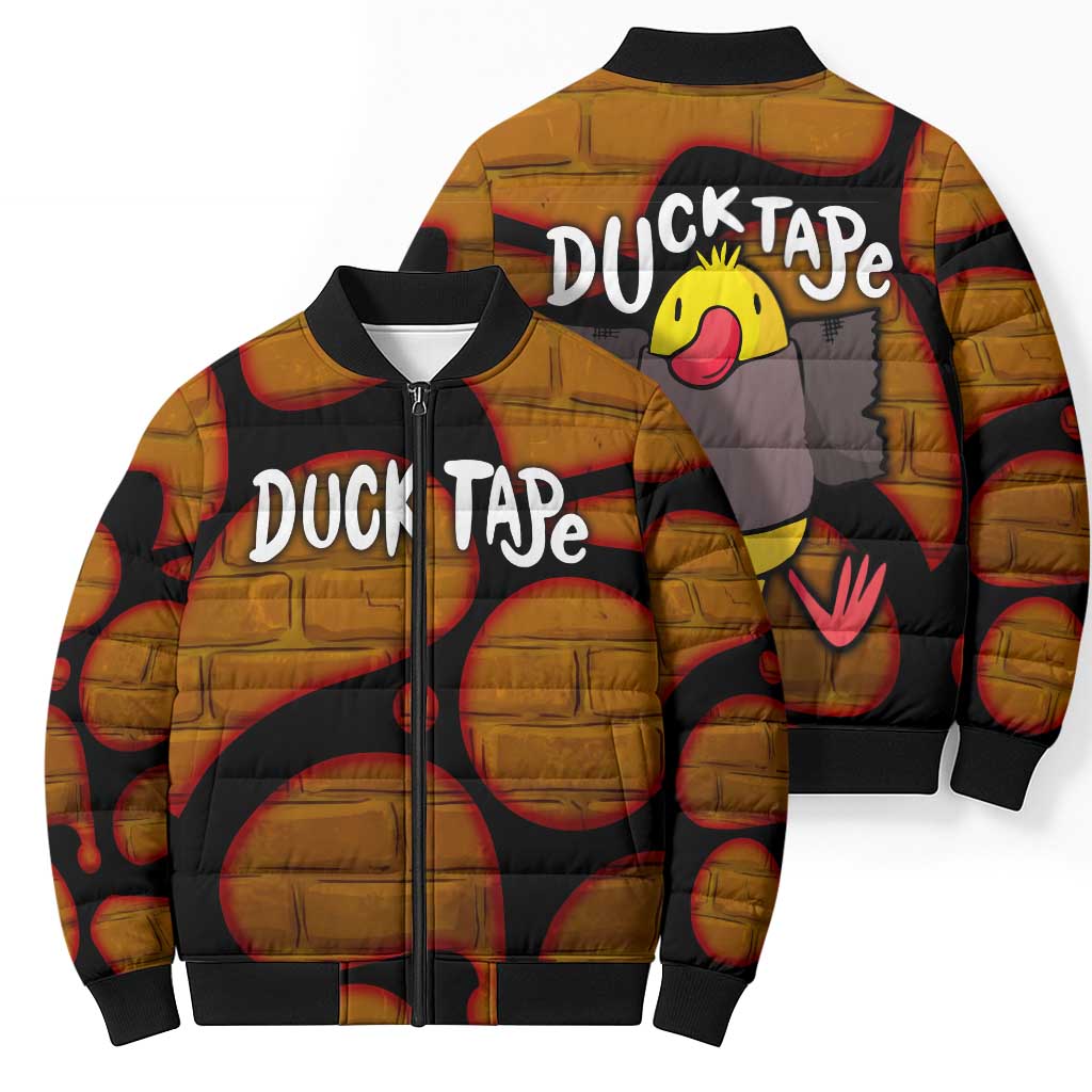 Funny Duck Tape Pun Art Bomber Puffer Jacket Quirky Cartoon Duck Humor