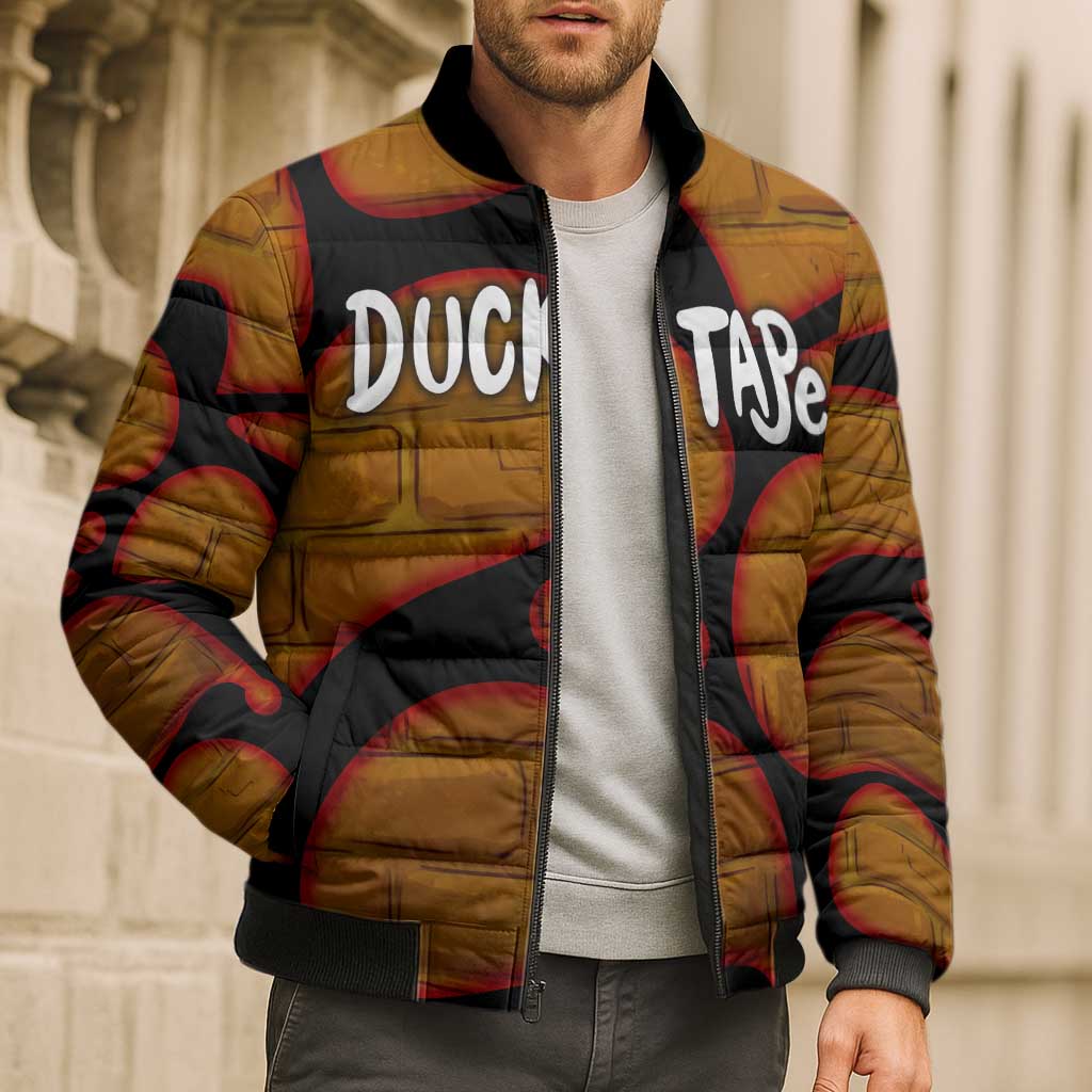 Funny Duck Tape Pun Art Bomber Puffer Jacket Quirky Cartoon Duck Humor