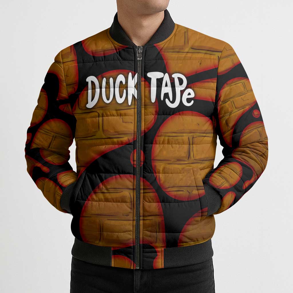 Funny Duck Tape Pun Art Bomber Puffer Jacket Quirky Cartoon Duck Humor