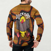 Funny Duck Tape Pun Art Button Sweatshirt Quirky Cartoon Duck Humor