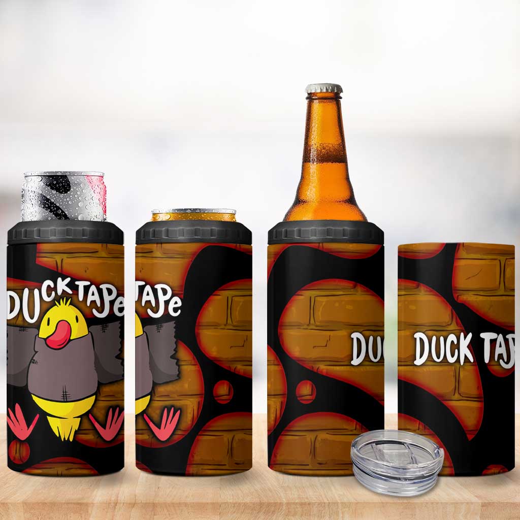 Funny Duck Tape Pun Art 4 in 1 Can Cooler Tumbler Quirky Cartoon Duck Humor