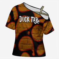 Funny Duck Tape Pun Art Cross Shoulder Shirt Quirky Cartoon Duck Humor