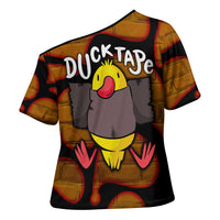 Funny Duck Tape Pun Art Cross Shoulder Shirt Quirky Cartoon Duck Humor