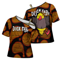 Funny Duck Tape Pun Art Cross Shoulder Shirt Quirky Cartoon Duck Humor