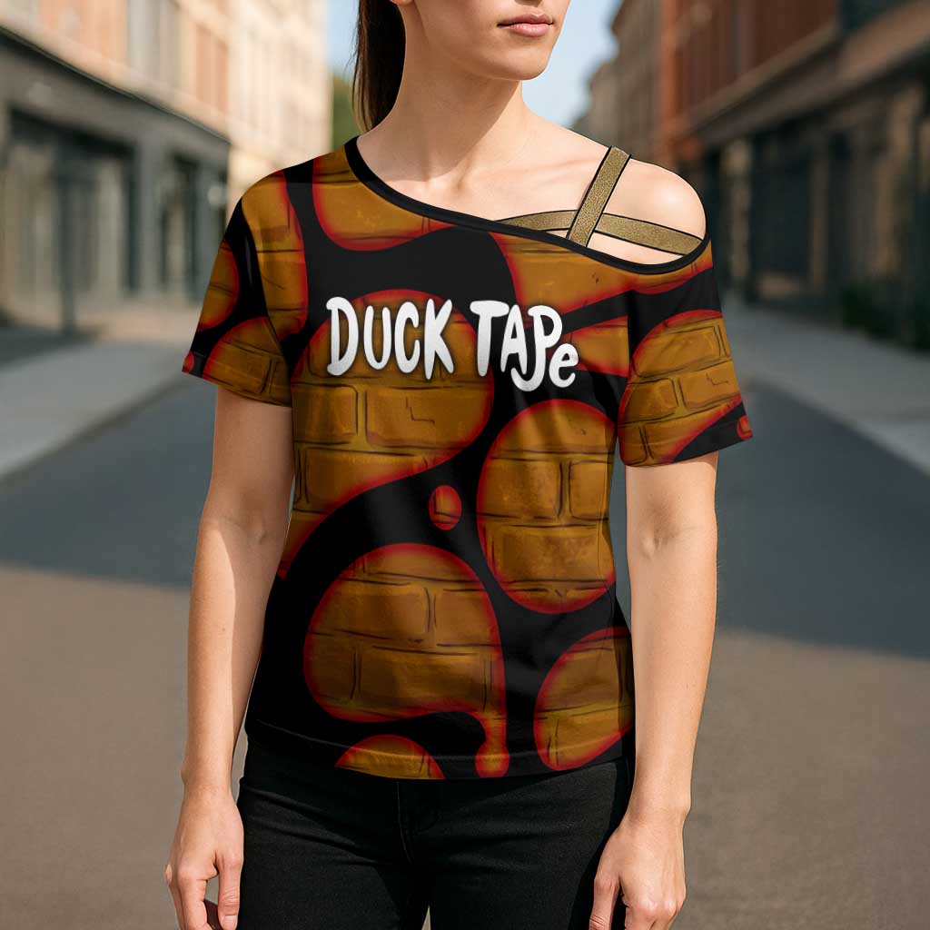 Funny Duck Tape Pun Art Cross Shoulder Shirt Quirky Cartoon Duck Humor