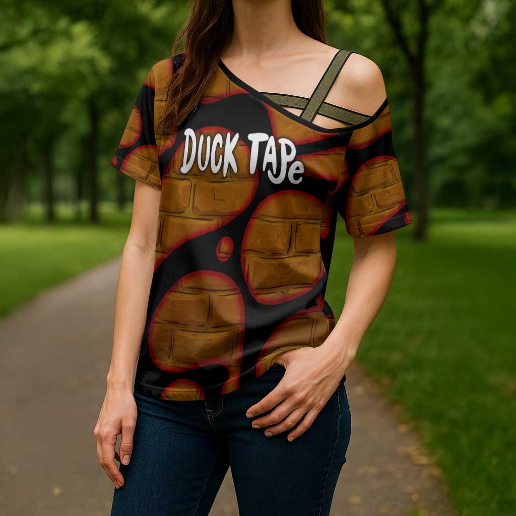 Funny Duck Tape Pun Art Cross Shoulder Shirt Quirky Cartoon Duck Humor