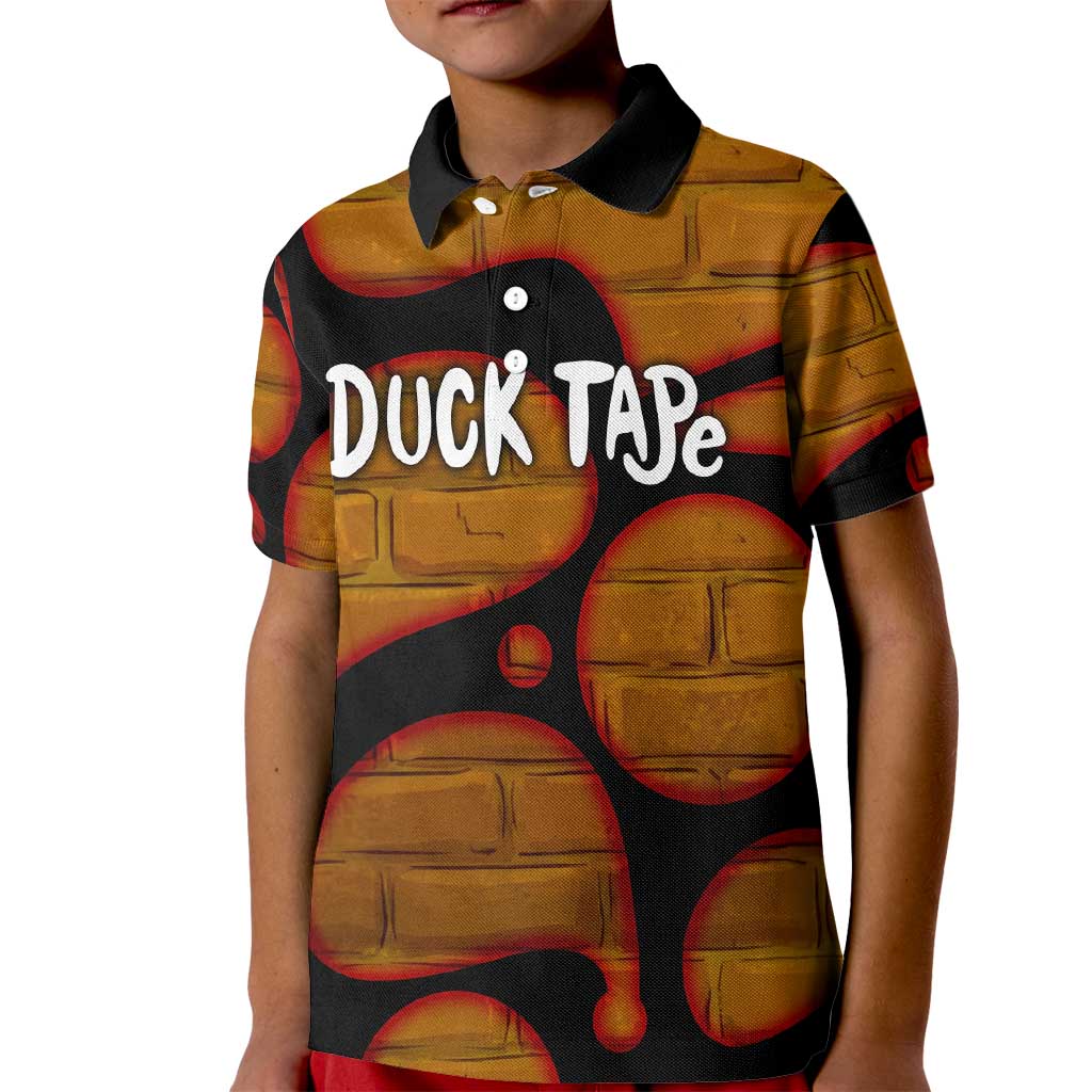 Funny Duck Tape Pun Art Kid Polo Shirt Quirky Cartoon Duck Humor