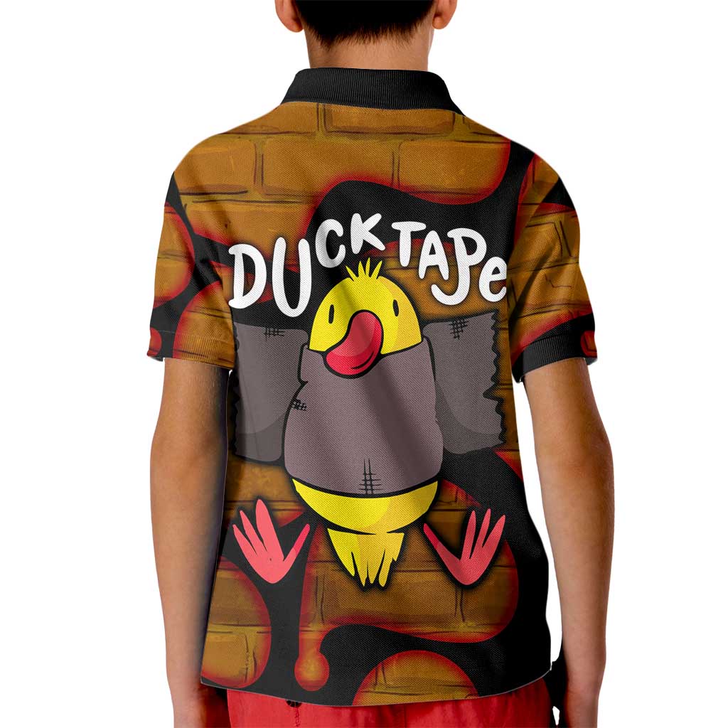 Funny Duck Tape Pun Art Kid Polo Shirt Quirky Cartoon Duck Humor