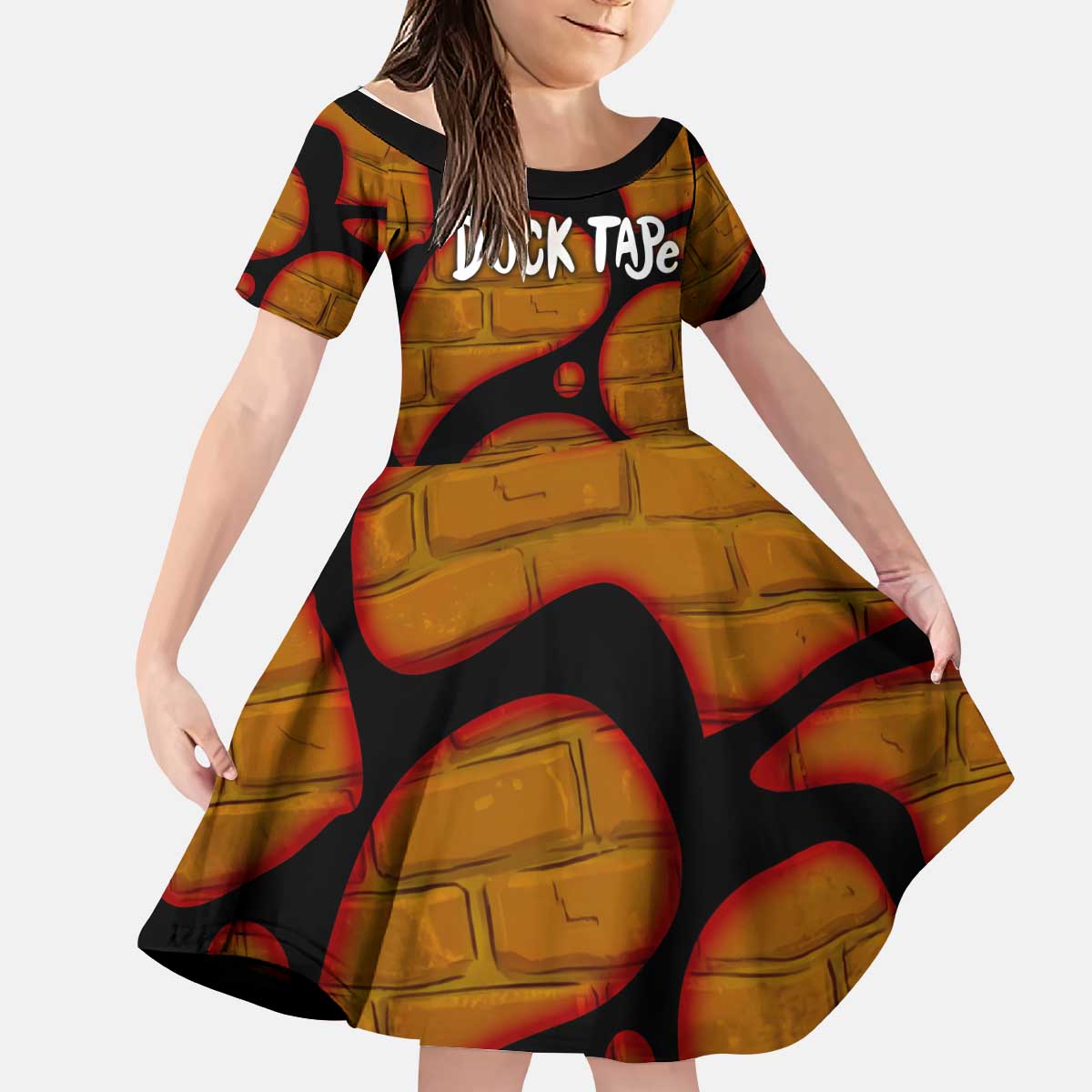 Funny Duck Tape Pun Art Kid Short Sleeve Dress Quirky Cartoon Duck Humor