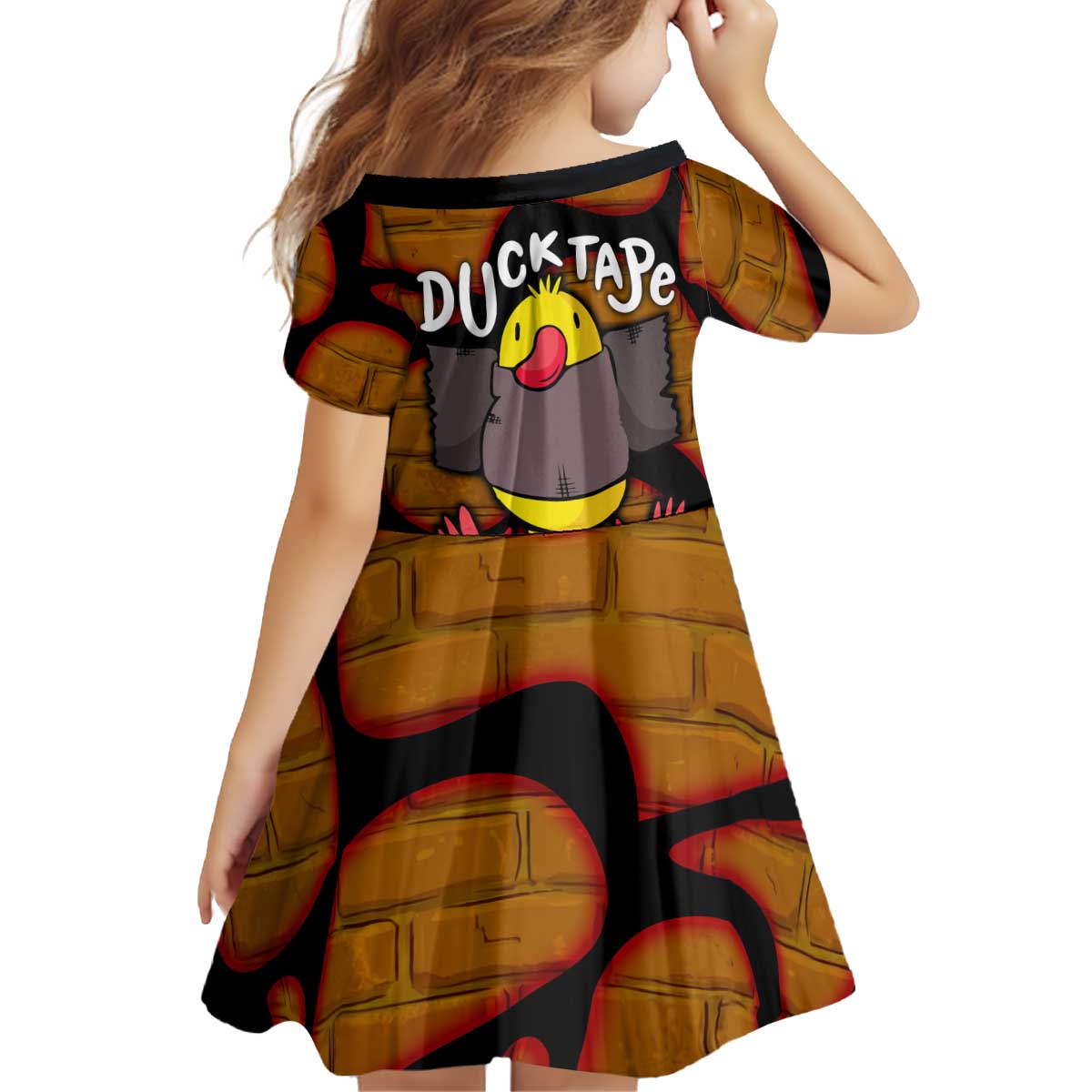 Funny Duck Tape Pun Art Kid Short Sleeve Dress Quirky Cartoon Duck Humor