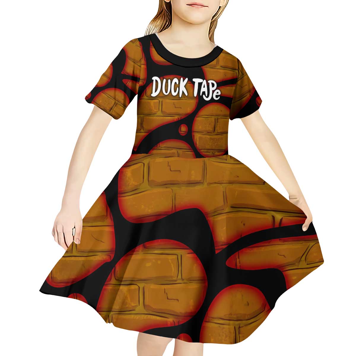 Funny Duck Tape Pun Art Kid Short Sleeve Dress Quirky Cartoon Duck Humor