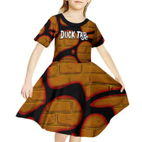 Funny Duck Tape Pun Art Kid Short Sleeve Dress Quirky Cartoon Duck Humor