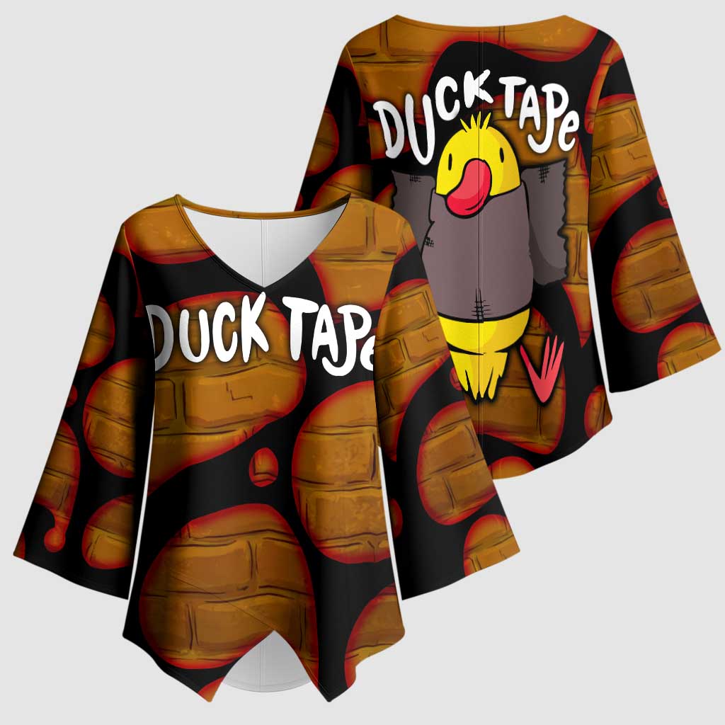 Funny Duck Tape Pun Art Kimono Sleeve Blouse Quirky Cartoon Duck Humor