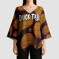 Funny Duck Tape Pun Art Kimono Sleeve Blouse Quirky Cartoon Duck Humor
