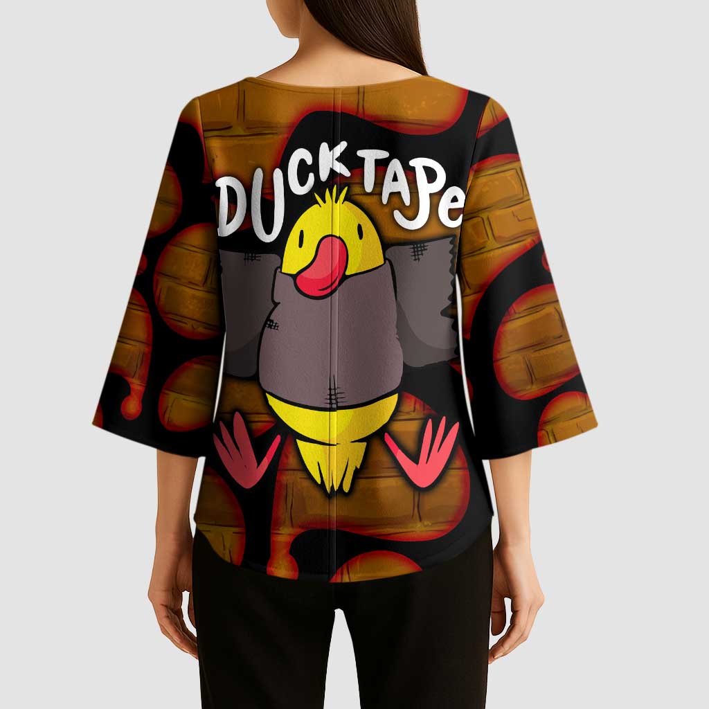 Funny Duck Tape Pun Art Kimono Sleeve Blouse Quirky Cartoon Duck Humor