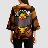 Funny Duck Tape Pun Art Kimono Sleeve Blouse Quirky Cartoon Duck Humor