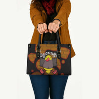Funny Duck Tape Pun Art Leather Bag Quirky Cartoon Duck Humor