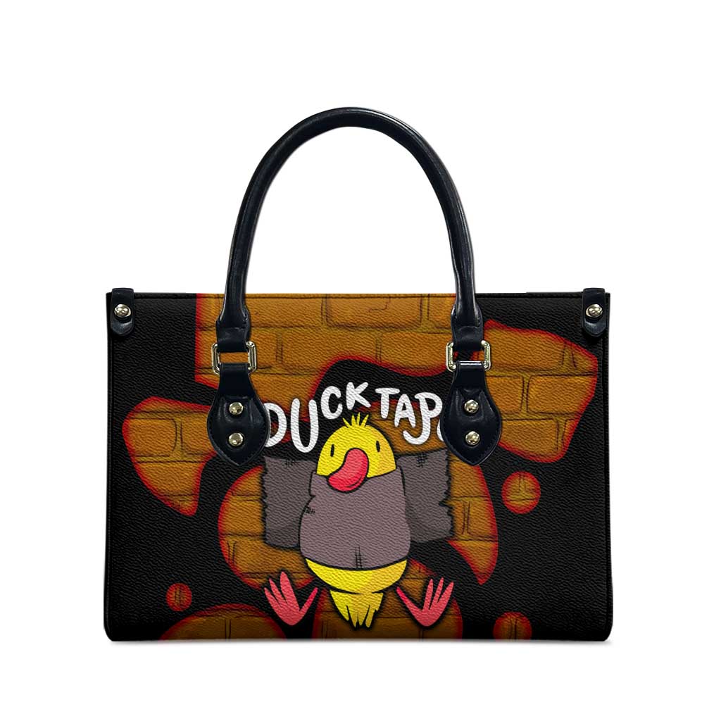 Funny Duck Tape Pun Art Leather Bag Quirky Cartoon Duck Humor