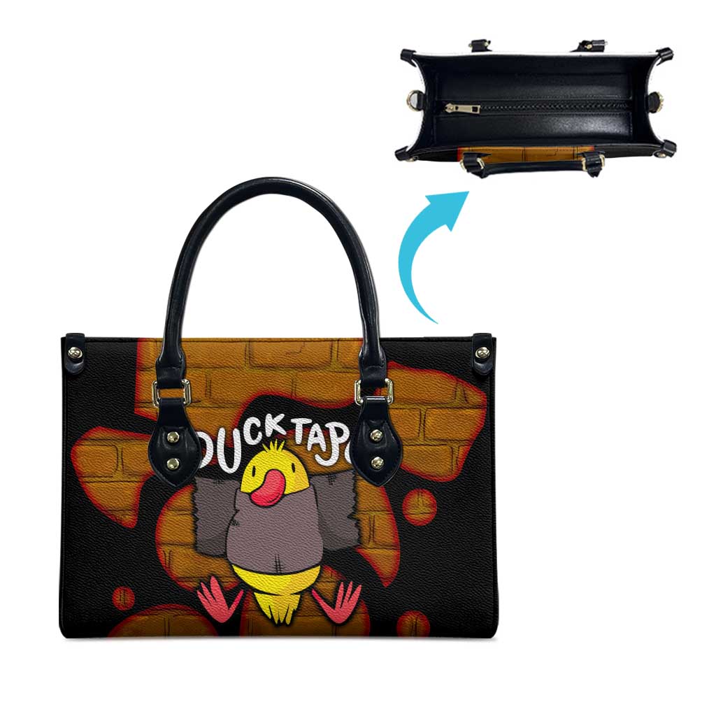 Funny Duck Tape Pun Art Leather Bag Quirky Cartoon Duck Humor