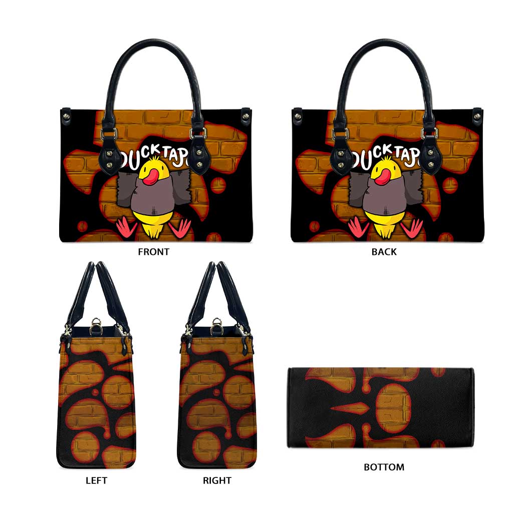 Funny Duck Tape Pun Art Leather Bag Quirky Cartoon Duck Humor