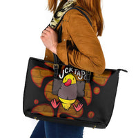 Funny Duck Tape Pun Art Leather Tote Bag Quirky Cartoon Duck Humor