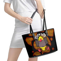 Funny Duck Tape Pun Art Leather Tote Bag Quirky Cartoon Duck Humor