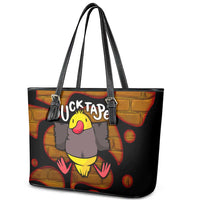 Funny Duck Tape Pun Art Leather Tote Bag Quirky Cartoon Duck Humor