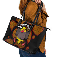 Funny Duck Tape Pun Art Leather Tote Bag Quirky Cartoon Duck Humor