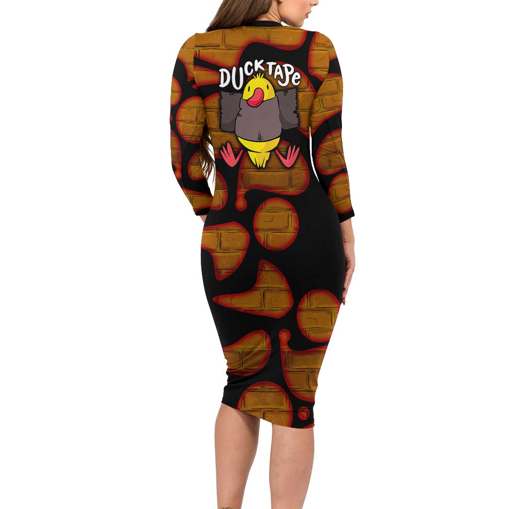 Funny Duck Tape Pun Art Long Sleeve Bodycon Dress Quirky Cartoon Duck Humor
