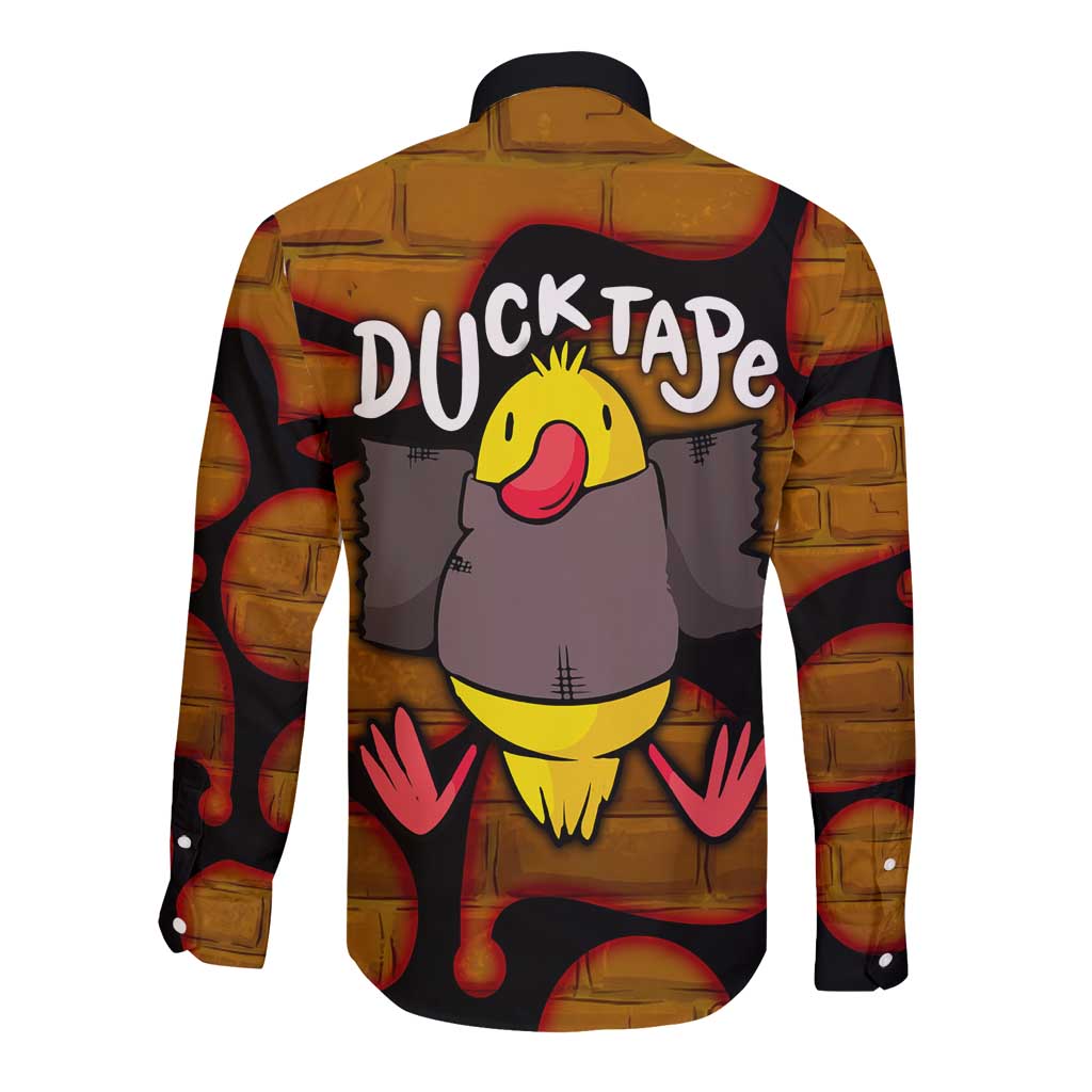 Funny Duck Tape Pun Art Long Sleeve Button Shirt Quirky Cartoon Duck Humor