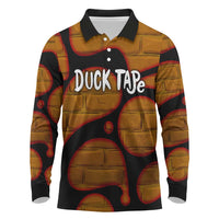 Funny Duck Tape Pun Art Long Sleeve Polo Shirt Quirky Cartoon Duck Humor